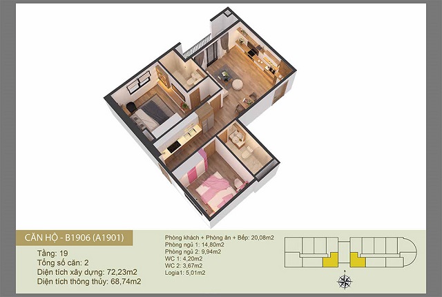 Thiết kế căn hộ A1901-B1906 Chung cư Tây Hồ River View