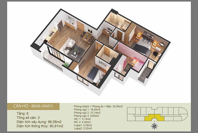Thiết kế căn hộ A601-B606 Chung cư Tây Hồ River View