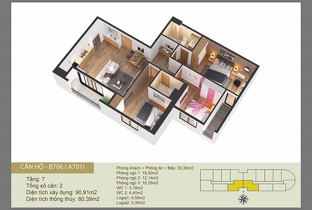 Thiết kế căn hộ A701-B606 Chung cư Tây Hồ River View