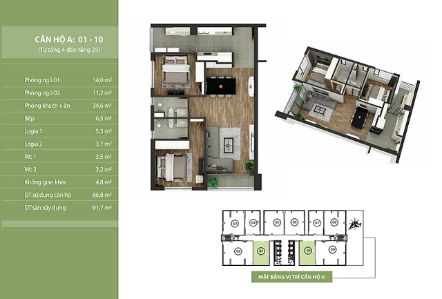 Thiết kế căn hộ số 01 và số 10 Chung cư Taseco Complex