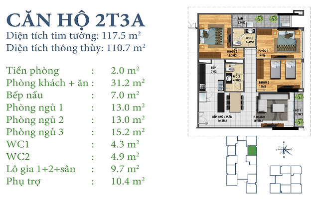 Thiết kế căn hộ 2T3A Chung cư Horizon Tower