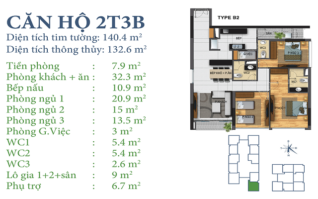 Thiết kế căn hộ 2T3B Chung cư Horizon Tower