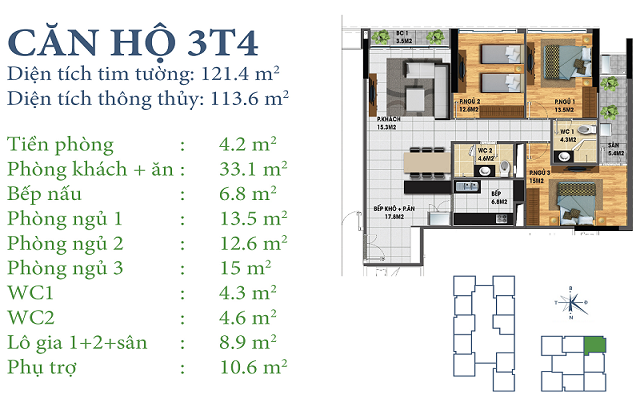 Thiết kế căn hộ 3T4 Chung cư Horizon Tower