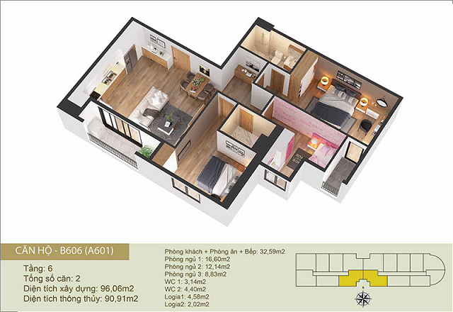 Thiết kế căn hộ A601-B606 Chung cư Tây Hồ River View