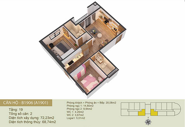 Thiết kế căn hộ A1901-B1906 Chung cư Tây Hồ River View