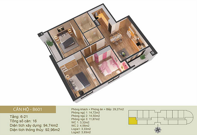 Thiết kế căn hộ B601 Chung cư Tây Hồ River View