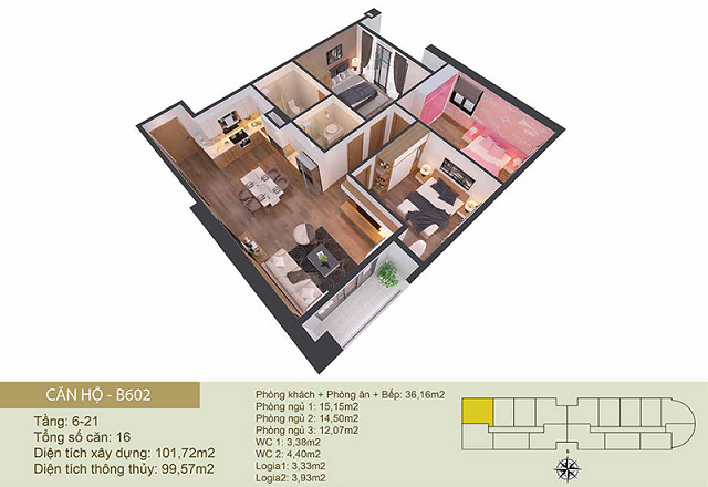 Thiết kế căn hộ B602 Chung cư Tây Hồ River View