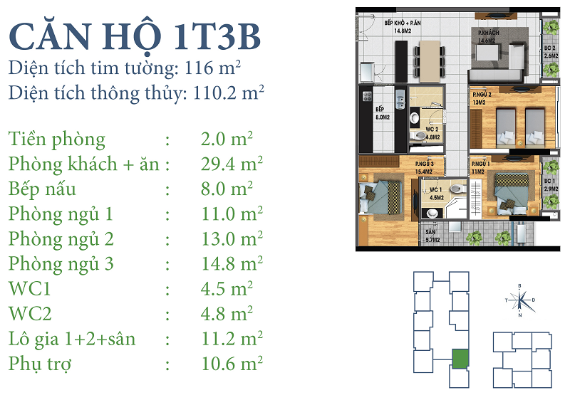 Thiết kế căn hộ 1T3B Chung cư Horizon Tower