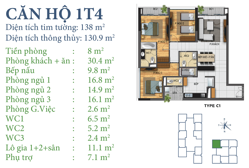 Thiết kế căn hộ 1T4 Chung cư Horizon Tower