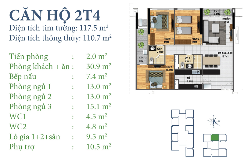 Thiết kế căn hộ 2T4 Chung cư Horizon Tower