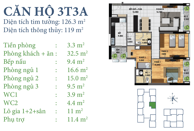 Thiết kế căn hộ 3T3A Chung cư Horizon Tower