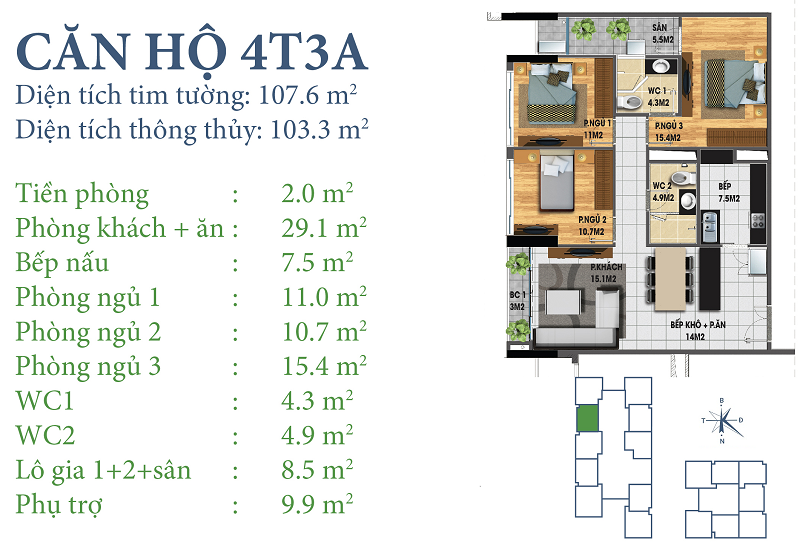 Thiết kế căn hộ 4T3A Chung cư Horizon Tower