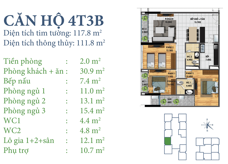 Thiết kế căn hộ 4T3B Chung cư Horizon Tower