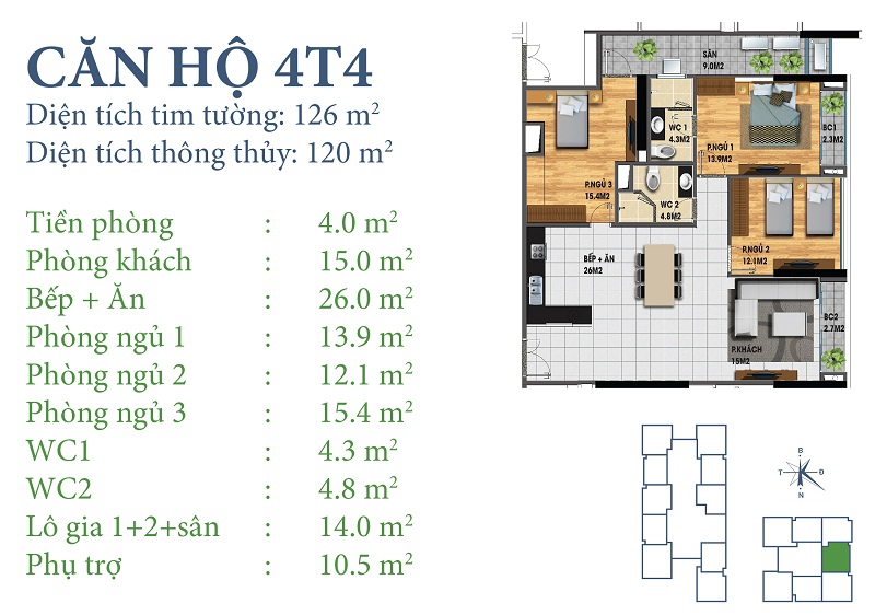 Thiết kế căn hộ 4T4 Chung cư Horizon Tower