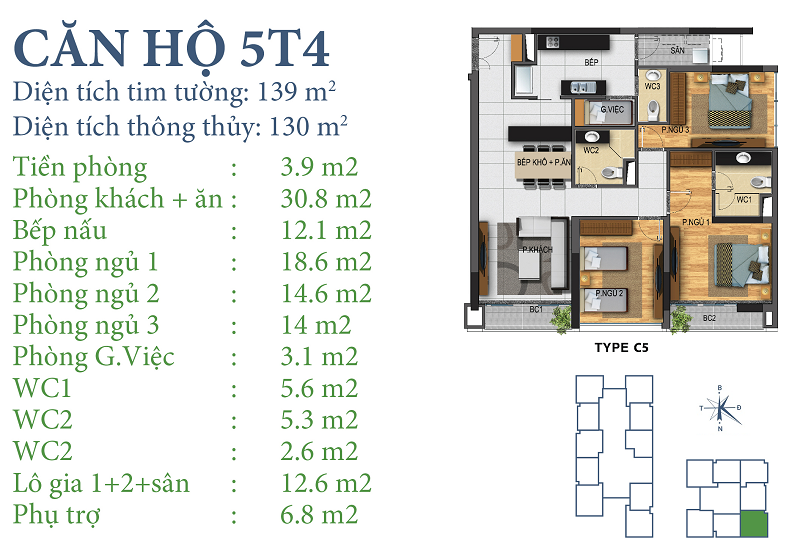 Thiết kế căn hộ 5T4 Chung cư Horizon Tower