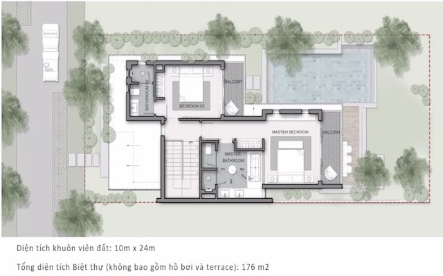 Layout thiết kế biệt thự The Ocean Villas 3PN có hồ bơi