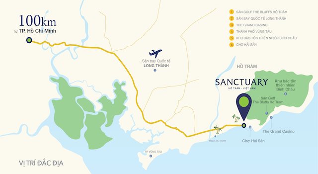 Vị trí dự án Sanctuary Hồ Tràm