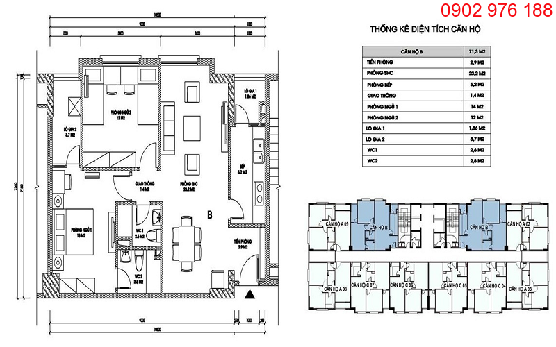 Thiết kế căn hộ C tòa C2 Chung cư Xuân Đỉnh