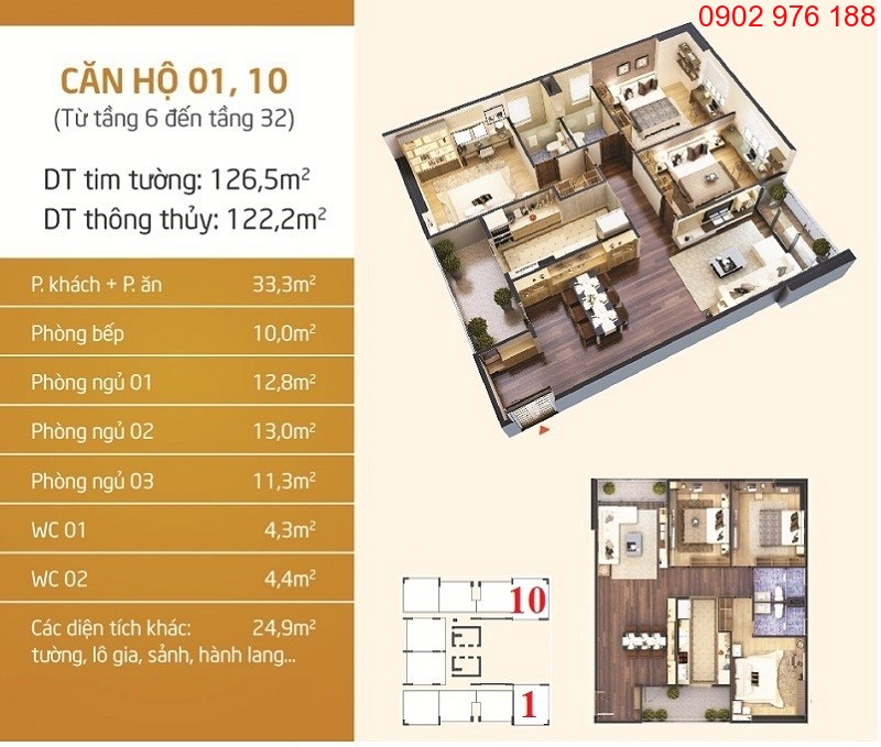 Mặt bằng thiết kế căn hộ số 01-10 Chung cư Phú Mỹ Complex