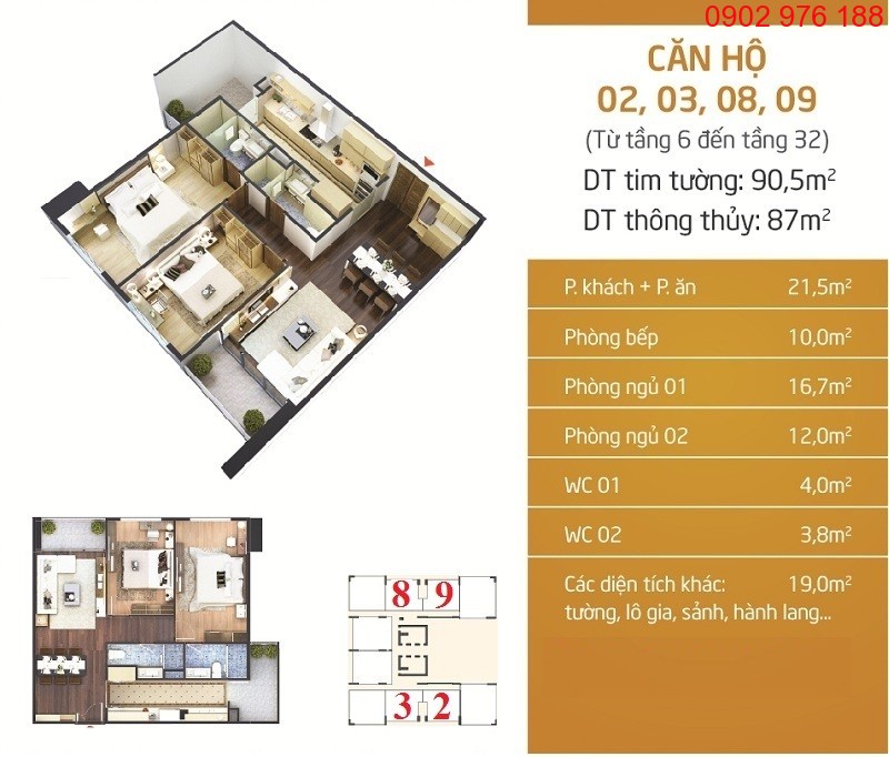 Mặt bằng thiết kế căn hộ số 02-03-08-09 Chung cư Phú Mỹ Complex