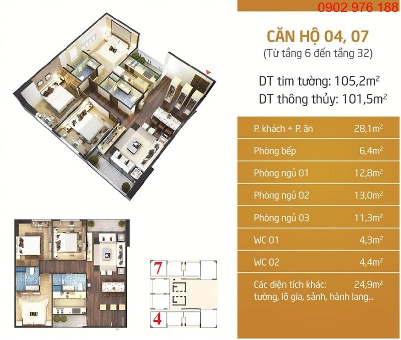 Mặt bằng thiết kế căn hộ số 04-07 Chung cư Phú Mỹ Complex