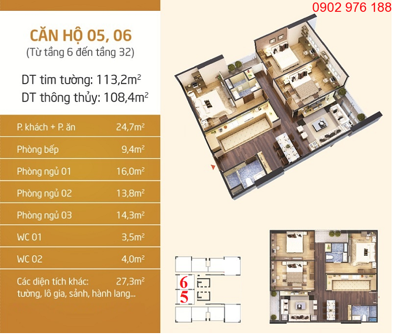 Mặt bằng thiết kế căn hộ số 05-06 Chung cư Phú Mỹ Complex