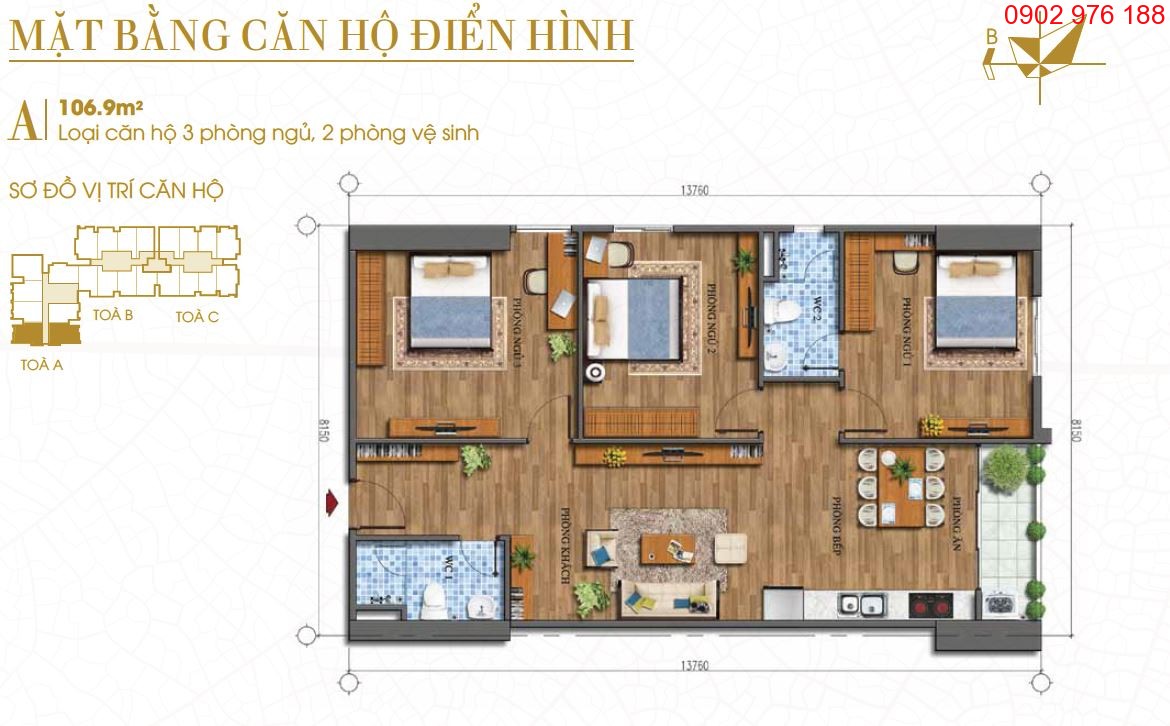 Thiết kế căn hộ số 02-03 Chung cư Ecolife Tây Hồ