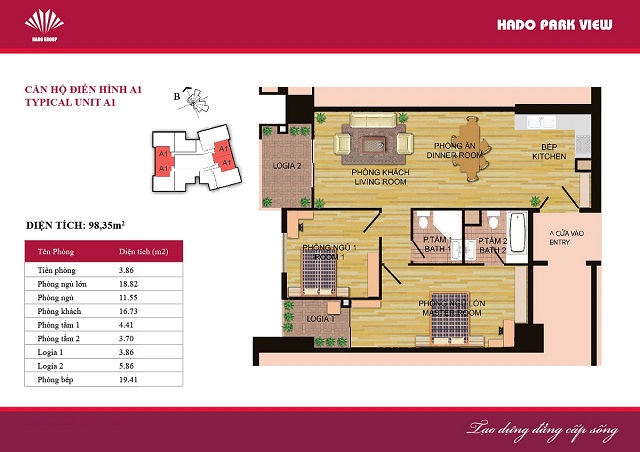 thiết kế căn hộ 98,35m2 chung cư hà đô park view