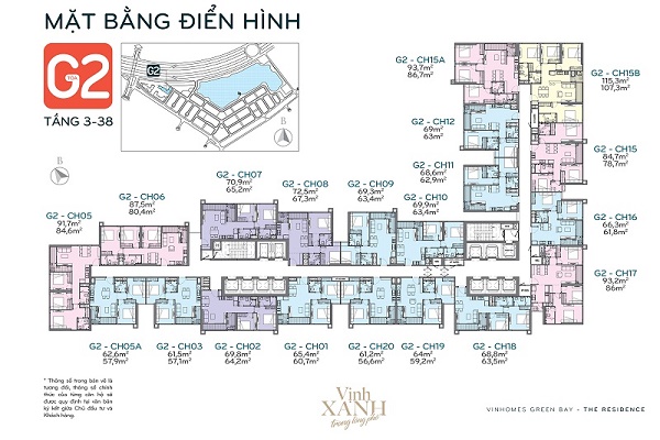 Mặt bằng điển hình tòa G2 Chung cư Green Bay Mễ Trì