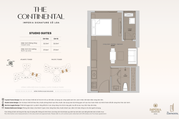 Thiết kế căn hộ Studio Suite Căn số 12a và 15 dự án Imperia The Continental Cổ Loa