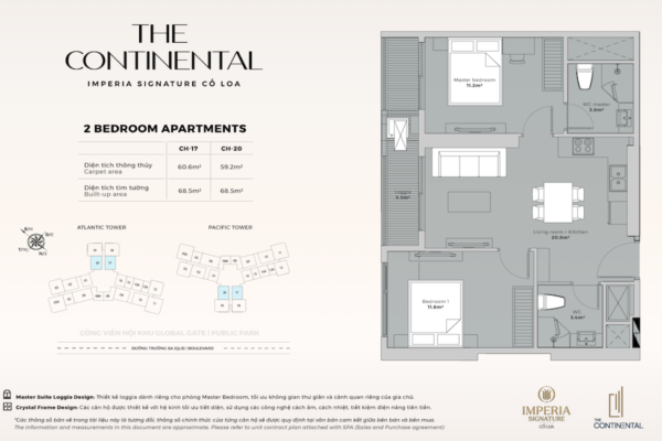 Thiết kế căn hộ 2PN Apartments căn số 17 và 20 dự án Imperia The Continental Cổ Loa