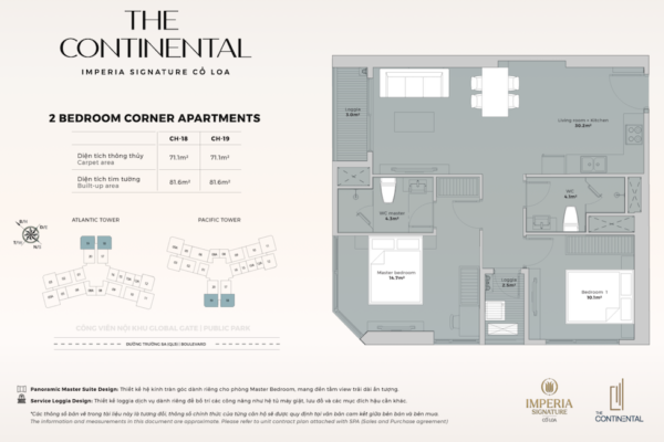 Thiết kế căn hộ 2PN Corner Apartments Imperia The Continental Cổ Loa