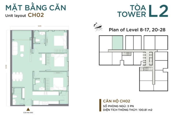 Thiết kế chi tiết căn hộ số 2 Chung cư Luxora Bắc Giang