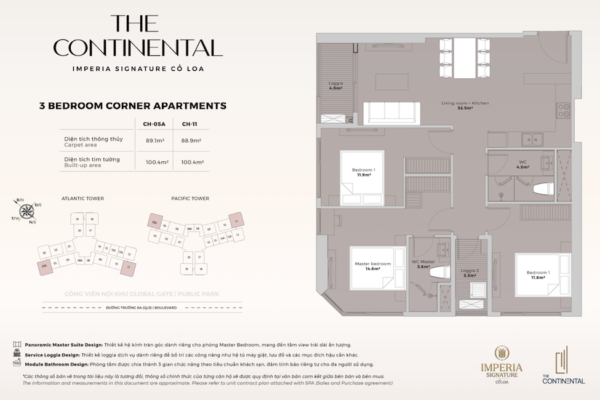 Thiết kế căn hộ 3PN Corner apartments căn số 05a và căn 11 Imperia The Continental Cổ Loa