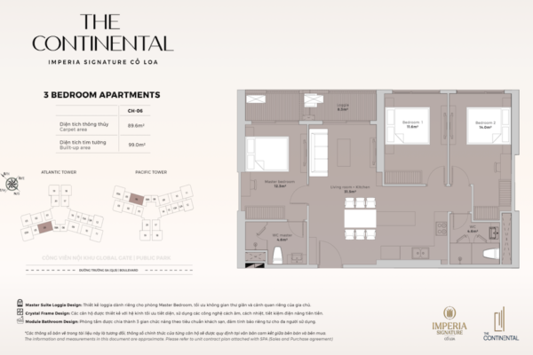 Thiết kế căn hộ 3PN căn Apartments căn số 06 Imperia The Continental Cổ Loa