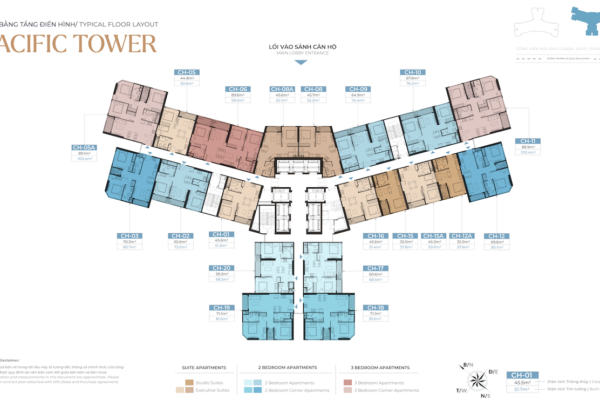 Mặt bằng thiết kế tầng điển hình toà Y5 Pacific The Continental Cổ Loa