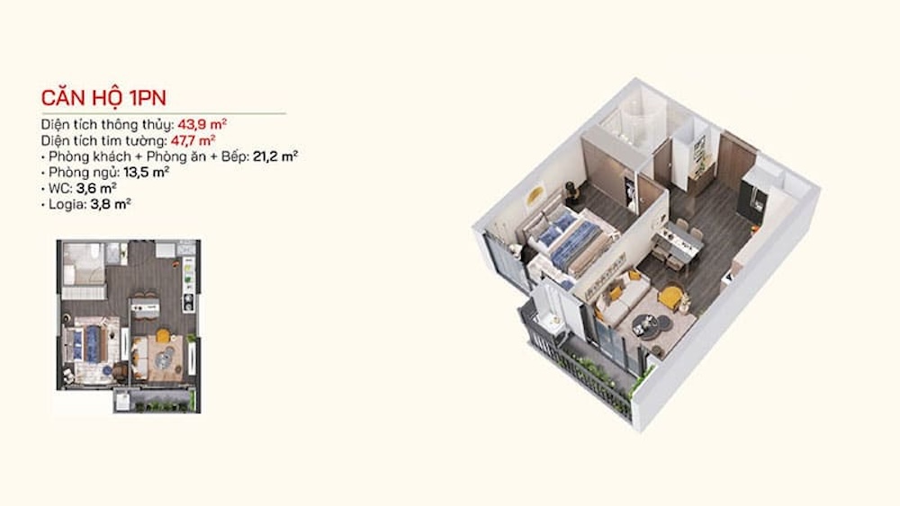 Layout thiết kế căn 1PN Chung cư Lumiere Bayfront