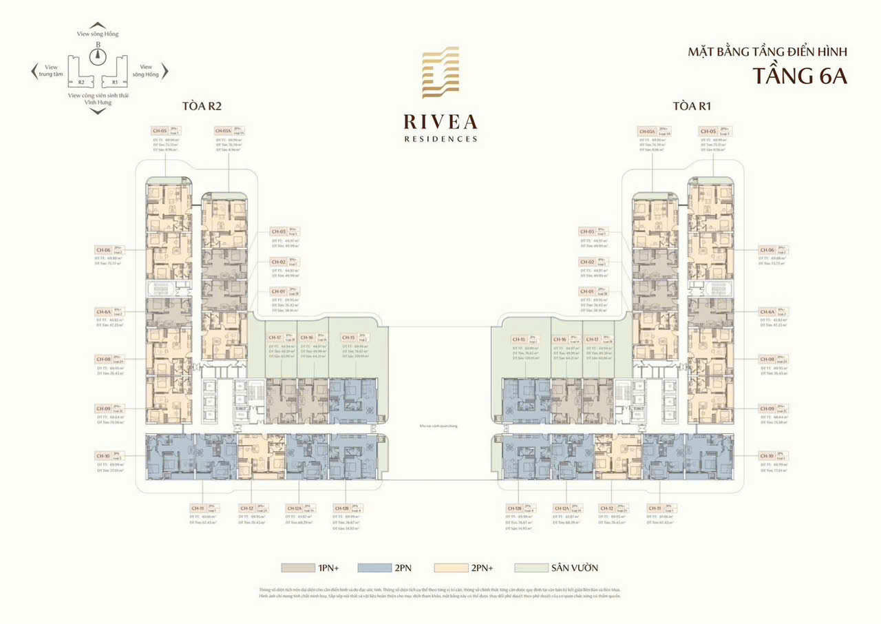 Mặt bằng thiết kế điển hình tầng 6A Chung cư Meyhomes Galleria Hoàng Mai