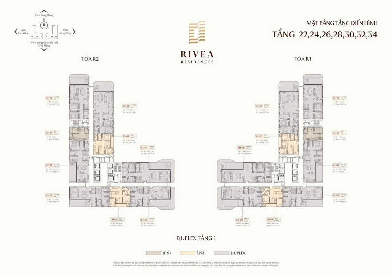 Mặt bằng thiết kế điển hình tầng chẵn từ tầng 22 đến tầng 34 Chung cư Meyhomes Galleria Hoàng Mai