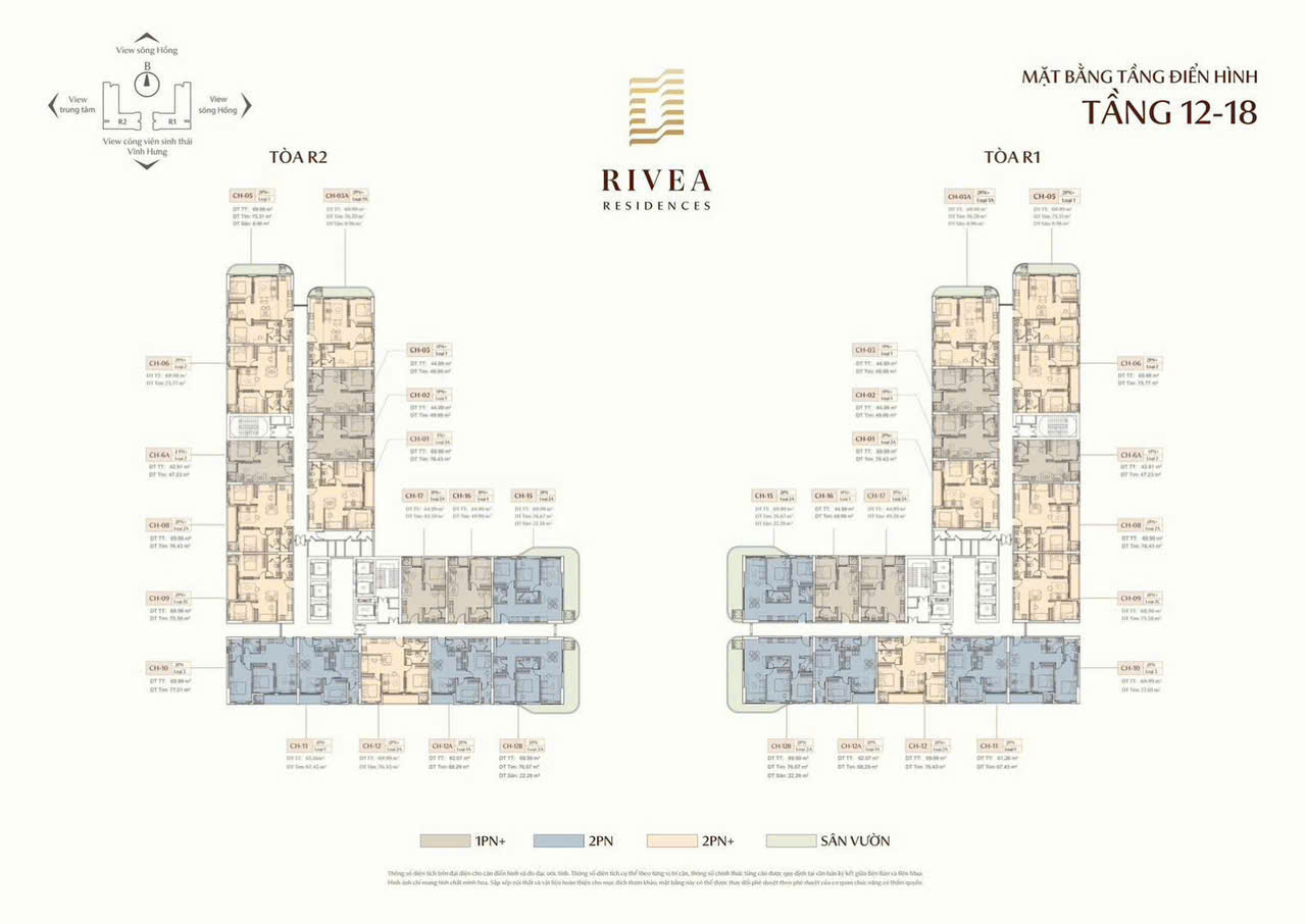 Mặt bằng thiết kế điển hình tầng 12 đến tầng 18 Chung cư Meyhomes Galleria Hoàng Mai