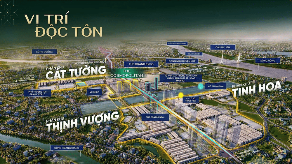 Phối cảnh tổng quan kĐT Global Gate Cổ Loa tiềm năng khai thác shophouse chân đế The Cosmopolitan Cổ Loa
