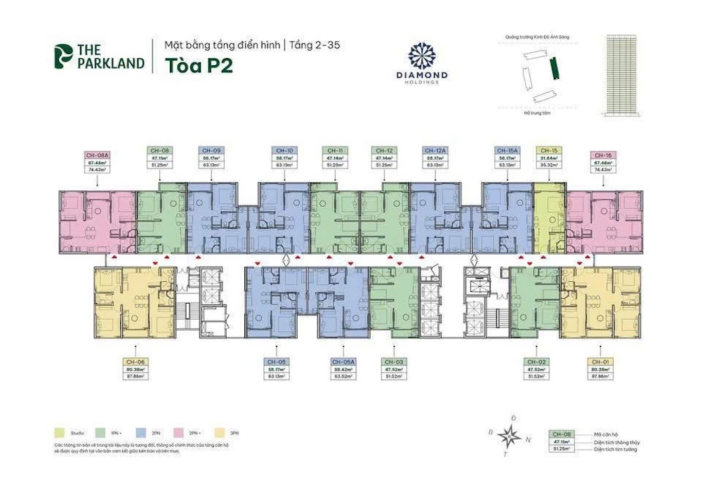 Mặt bằng thiết kế điển hình toà P2 The Parkland Ocean Park 2