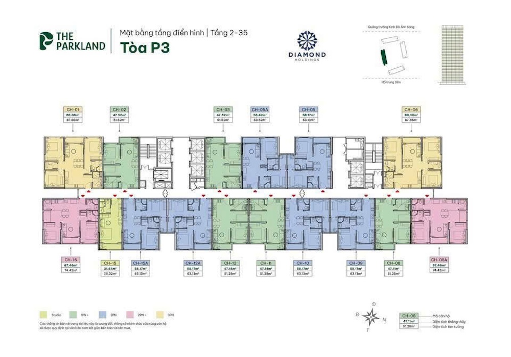 Mặt bằng thiết kế điển hình toà P3 The Parkland Ocean Park 2