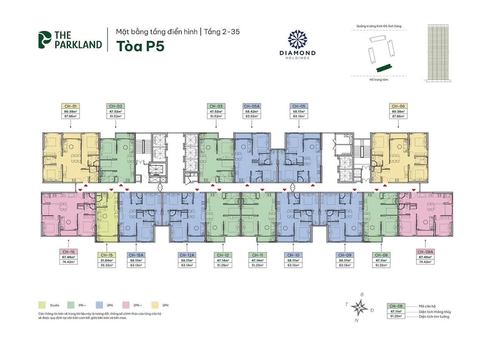 Mặt bằng thiết kế điển hình toà P5 The Parkland Ocean Park 2