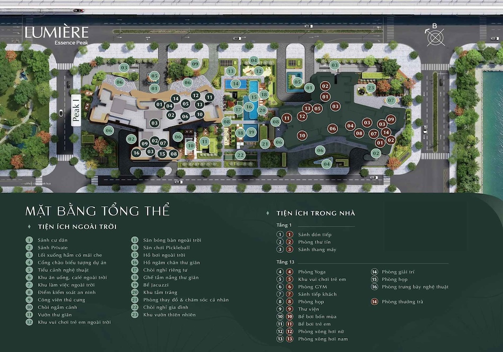 Mặt bằng tiện ích dự án Chung cư lumiere Essence Peak Cổ Loa