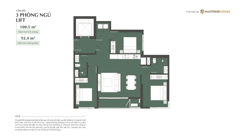 Thiết kế căn hộ 3PN Lift Chung cư Lumiere Essence Peak Cổ Loa