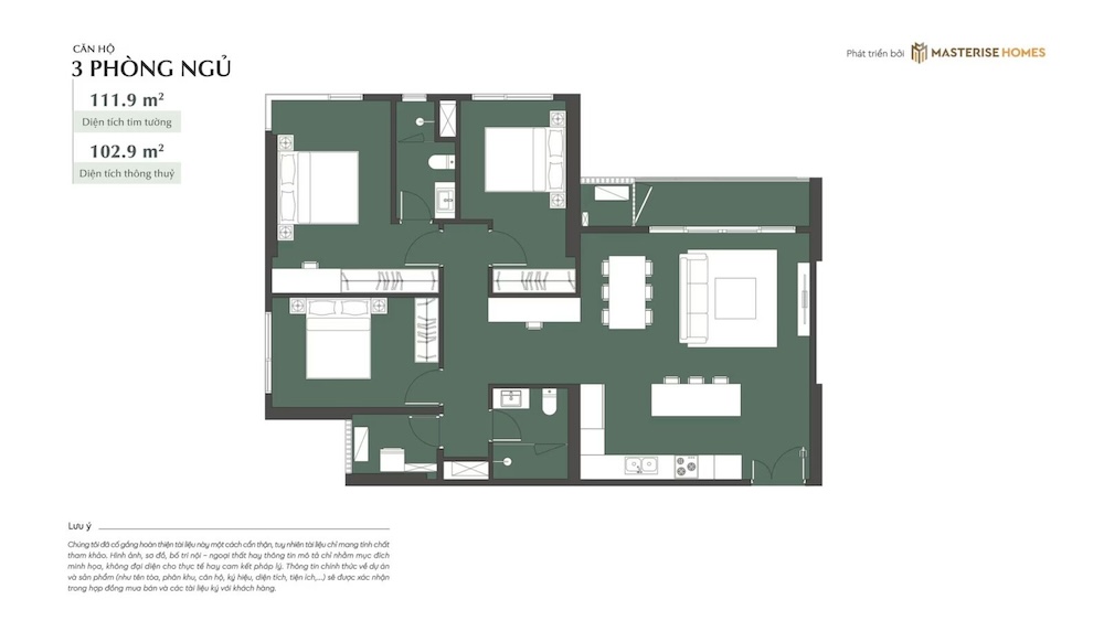Thiết kế căn hộ 3PN Chung cư Lumiere Essence Peak Cổ Loa